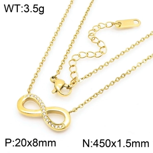 Dettaglio della collana con ciondolo infinito placcata oro 18k con zirconi e marchio S.STEEL