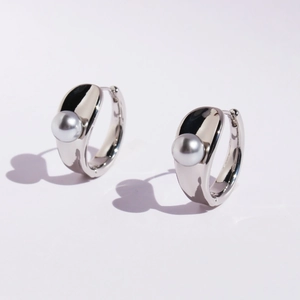 Minimalist Hoop Earrings Brass Gold Plated With Round Artificial Pearl Elegant Ins Style Fashion Jewelry For Women
