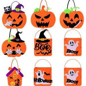 Halloween felt treat bags set with pumpkin, ghost, and boo designs for party decor