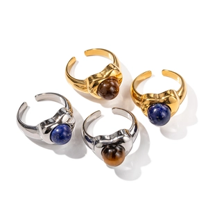 Bagues ouvertes en forme de cœur dorées et argentées avec œil de tigre et lapis