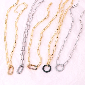 CZ Geometric Pendant Paperclip Chain Necklace Copper Gold Plated Trendy Hip Hop Jewelry Women