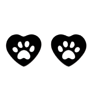 Cute heart shaped black paw print earrings for women with minimalist animal motif