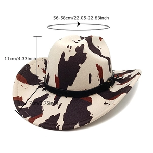 Vintage cow print western cowboy hat with brown patterns and 56-58cm brim size measurements