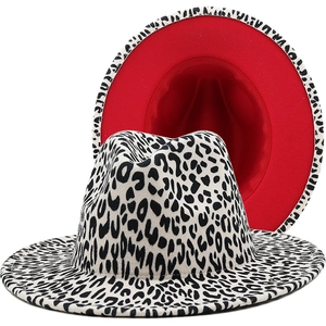 Fedora Hat Wool Felt Leopard Print Wide Flat Brim Jazz Cap For Men Women Winter Fashionable Outdoor British Style