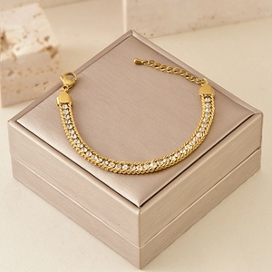 Bohemian gold plated titanium steel bracelet with sparkling cubic zirconia inlay