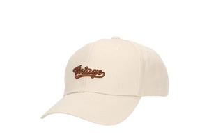 Close-up of vintage brown 3D embroidery on beige canvas outdoor sports baseball cap