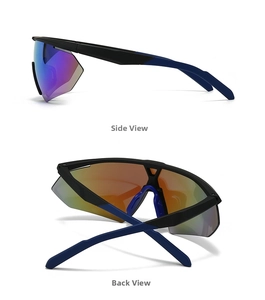 Side and back view of professional cycling sunglasses with purple coated lenses
