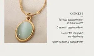 Macro shot of 18k gold plated titanium necklace with oval cat eye stone pendant