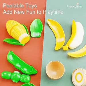 Kids fruit and vegetable play food set with peelable corn and velcro cutting design