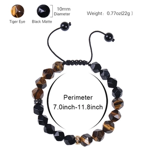 10mm Tiger Eye and matte Black Obsidian beaded adjustable bracelet with faceted turquoise