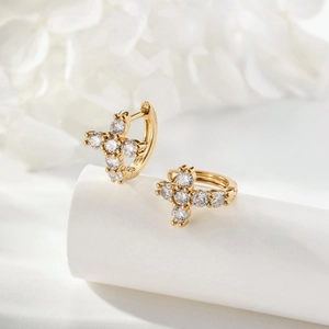 Cross Cartilage Hoop Earring Gold Copper With Clear Zircon Sweet Cool Punk Style Jewelry For Women