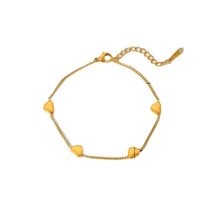 Elegant 18K gold plated stainless steel heart charm bracelet with adjustable chain