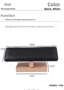 Detailed dimensions of nail hand rest with leather cushion and beech wood base