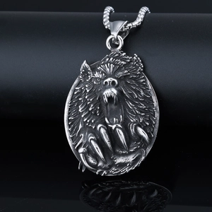 Punk style stainless steel bear claw pendant necklace with vintage silver finish