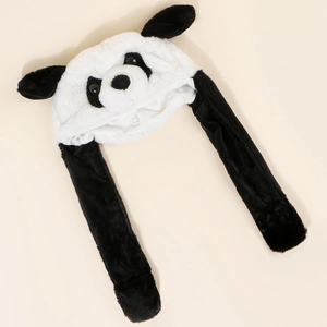 Cute panda plush hat with moving ears and black and white faux fur for winter warmth
