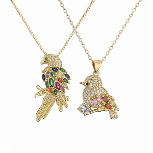 Bird Parrot Pendant Necklace Colorful Zirconia Copper Animal Design Fashion Elegant Jewelry Women
