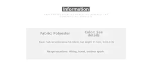 Specification and size chart for retro solid color baseball cap detail