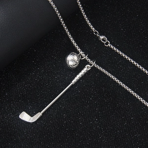 Minimalist silver golf club and ball pendant necklace with round box chain for athletes