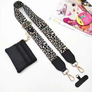 Tracolla per cellulare leopardata con pochetto in pelle PU nera e ganci in metallo dorato