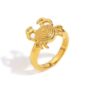 Golden crab-shaped stainless steel ring with detailed 18K gold plating and unique texture