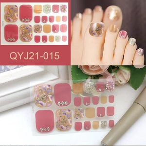 Waterproof toenail polish stickers with rhinestones and gold sequins model QYJ21-015