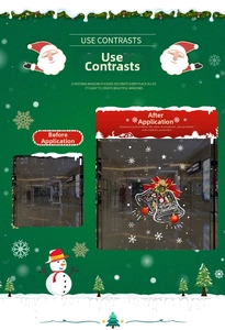 Detailed view of Christmas window stickers with bells, reindeer and snowflakes patterns
