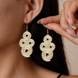 Hammered Spiral Geometric Circle Dangle Earrings Alloy Metallic Exaggerated Jewelry With Stainless Steel Earring Post