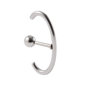 Polished silver stainless steel C-shaped ear stud with a smooth ball end design