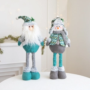 Charming Santa and Snowman plush figurines with retractable legs for Christmas decor