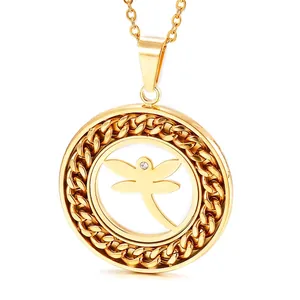 Stainless Steel Hollow Pendant Necklace Rhinestone Shell Geometric Life Tree Hamsa Hand Fashion Jewelry Women