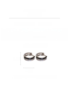 Detailed specs of 1.3cm silver hoop earrings with black enamel and cubic zirconia