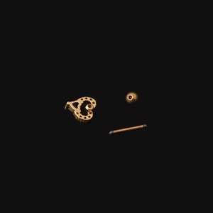 Double-layered gold heart titanium steel earring stud parts shown on black background