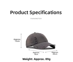 Spécifications de taille pour la casquette de baseball en jean gris foncé délavé style