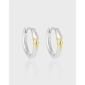 925 Sterling Silver Star Hoop Earrings Minimalist Geometric Circular Design Niche Personalized Color Plating Ear Buckle Women Jewelry