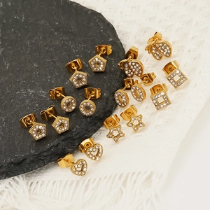 Heart Star Butterfly Stud Earrings 18K Gold Plated 304 Stainless Steel Zircon Waterproof Hypoallergenic For Women