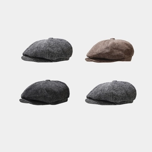 Classic herringbone newsboy caps set in multiple colors like grey and coffee for outdoor style