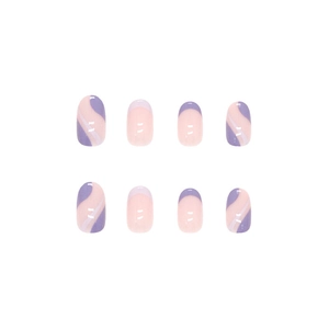Pink and purple swirl patterned oval press-on nails set with elegant French design
