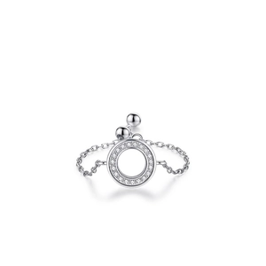 Minimalist S925 sterling silver adjustable chain ring with sparkling micro-pave circle