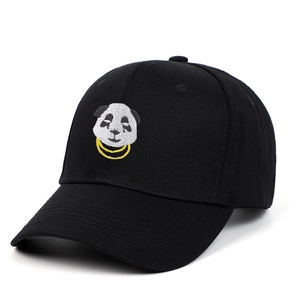 Casquette de baseball en coton noir avec broderie de panda dessin animé et collier jaune