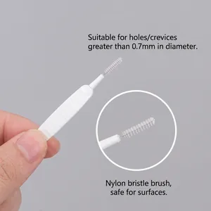 White shower head hole cleaning brush with nylon bristles for gaps larger than 0.7mm