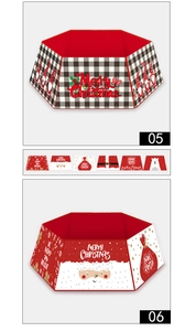 Octagonal Christmas tree collar with buffalo plaid and Santa Claus holiday patterns
