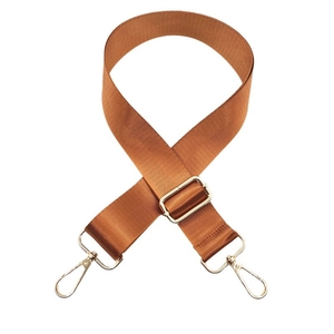 Adjustable brown nylon wide shoulder strap with gold metal buckles for crossbody bags