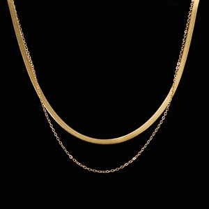 Minimalist Double Layer Necklace Stainless Steel Gold Plated Layered Herringbone And Cable Chain Versatile Jewelry