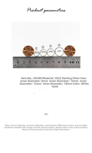 Size chart for S925 sterling silver hoop earrings with 8mm to 18mm inner diameter options