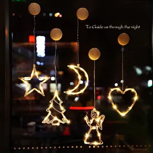 5-piece warm white LED suction cup lights featuring star, tree, moon, angel and heart shapes