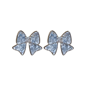 Elegant butterfly stud earrings featuring ice-blue crystals and silver needles for women