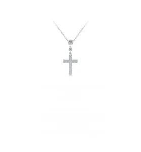 Detailed view of S925 sterling silver cross pendant featuring shimmering pave diamonds