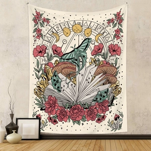 Detail of bohemian butterfly tapestry featuring mystic moth and celestial symbols