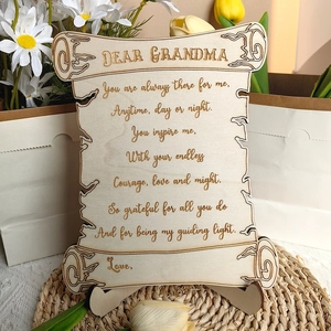 Grandma gift wooden scroll plaque with laser engraved poem and floral background
