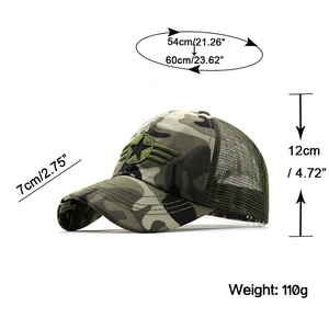 Cappello trucker mimetico outdoor con dettagli sulle dimensioni 54-60cm